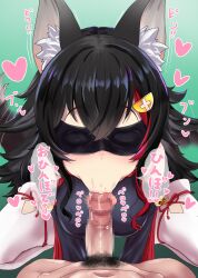 1boy 1girls :>= angry_dragon animal_ears black_hair blindfold blush breasts censored detached_sleeves eromegane3103 erosu_(95lo8ofmuf3nakb) fellatio female female_focus hair_ornament heart highres hololive hololive_gamers hololive_japan human humanoid interspecies kemonomimi licking licking_penis licking_tip light-skinned_female light-skinned_male light_skin long_hair male_human/female_humanoid male_pov male_pubic_hair mosaic_censoring ookami_mio oral penis pov pov_blowjob pubic_hair school_uniform serafuku straight tail tail_wagging thighhighs tongue tongue_out tonguejob virtual_youtuber white_legwear wolf_ears wolf_girl wolf_tail youtube youtuber