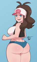 1girls absurd_res ass ass_cleavage big_ass big_breasts blue_eyes breasts brown_hair butt_crack curvy_female eye_contact female female_only game_freak hat high_resolution hilda_(pokemon) huge_ass long_hair looking_at_viewer minishorts nintendo pokemon pokemon_bw shorts sideboob solo thick_thighs thighs thong truewaifu whale_tail wide_hips