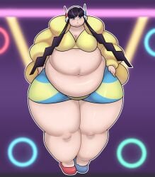 1girls 2021 absurd_res bbw belly big_breasts black_hair blue_eyes breasts chocco_pudding elesa_(pokemon) elesa_(pokemon_bw2) fat female female_focus game_freak hands_on_hips hips huge_belly huge_thighs long_hair morbidly_obese overweight overweight_female pokemon pokemon_bw2 solo solo_female solo_focus thick_thighs thighs twintails voluptuous wide_hips