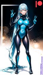 ai_generated bodysuit breasts female kuriboh_ex_(artist) latex latex_suit oppai pussy rubber rubber_suit turquoise_eyes turquoise_hair