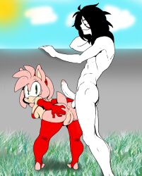 amy_rose anus artist_request ass balls black_hair creepypasta crossover daxzor edit edited erection from_behind from_behind_position gloves green_eyes high_heels jeff_the_killer long_hair looking_back looking_down penis pussy smile sonic_(series) sonic_the_hedgehog_(series) sun weird_crossover