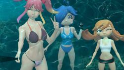 3d 3d_(artwork) 3girls air_bubbles beach bikini bikini_shorts black_bike_shorts blue_bikini blue_bikini_bottom blue_eyes blue_hair blue_swimsuit blue_tankini breasts brown_bikini brown_bikini_top bubbles crop_top female female_only garry's_mod glitch_productions gmod hair_over_one_eye hourglass_figure human_meggy long_hair mechanical_arm meggy_spletzer navel ocean orange_hair pink_bikini_bottom pink_eyes pink_hair purple_eyes saiko_bichitaru_(smg4) sea selfie selfie_stick sfm shirt short_hair short_sleeves smg4 smile source_filmmaker swim_shorts swimsuit swimwear tank_top tankini tari_(smg4) twintails underwater uwfanatic water white_crop_top white_shirt white_tank_top yellow_streak