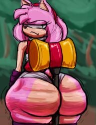 1girls amy_rose amy_rose_(boom) annoyed_expression between_ass between_buttocks big_ass bottom_heavy bubble_butt cellulite dress female furry hammer holding_object_between_buttocks huge_ass large_ass looking_back object_between_ass panties sega sonic_(series) sonic_boom tascom thick_thighs thighhighs