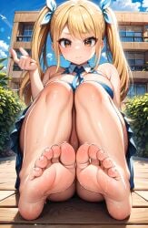 1girls 5_toes ai_generated alternate_breast_size bare_legs barefoot bed blonde_hair blush blush breasts brown_eyes cleavage closed_mouth fairy_tail feet female foopanthia foot_fetish foot_focus from_below highres legs looking_at_viewer lucy_heartfilia orange_eyes sitting sole_female soles solo solo_female solo_focus sweat sweaty sweaty_feet tease teasing thick thick_thighs thighs toenails toes twintails