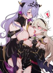 2girls adopted_sister adoptive_siblings alternate_costume bare_thighs black_panties breast_sucking breasts camilla_(alluring_darkness)_(fire_emblem) camilla_(fire_emblem) corrin_(female)_(nohr_noble)_(fire_emblem) corrin_(fire_emblem) corrin_(fire_emblem)_(female) female female_only fingering fire_emblem fire_emblem_fates fire_emblem_heroes grey_hair hairband inner_thighs large_breasts medium_breasts multiple_girls negom nintendo nipples nursing_fingering official_alternate_costume panties pointy_ears purple_eyes purple_hair red_eyes sucking_nipples thighs underwear yuri