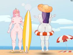 2016 adventure_time ass barefoot beach beach_background breasts cartoon_network completely_nude completely_nude_female crown female female_focus female_only full_body gray_body grey_body grey_skin innertube marceline marceline_abadeer naked naked_female nipples nude nude_female pink-tinted_eyewear pink_body pink_hair pink_skin princess_bubblegum purple_hair pussy sunglasses surfboard thick_thighs thighs tinted_eyewear tvcomrade123 water wide_hips