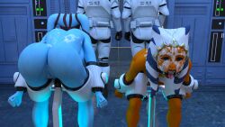 2boys 2girls 3d 3d_(artwork) aayla_secura ahsoka_tano bent_over blue_skin bondage clone_trooper cum cum_on_body cum_on_face defaultusername device_bondage female female_focus free_use gagged jedi jedi_padawan male multiple_boys multiple_girls naked naked_female nude nude_female orange_skin public_nudity public_use ring_gag star_wars stocks submission tagme togruta twi'lek worn_out