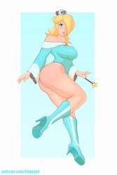 1girls big_lips blonde_hair blue_dress blush female female_focus female_only fully_clothed mario_(series) nintendo ozimand princess_rosalina solo star tight_clothing