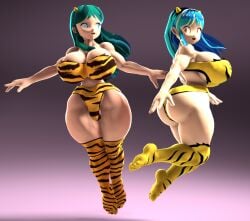 2girls 3d ass big_ass big_breasts bikini bimbo breasts cleavage dual_persona fur_bikini gigantic_ass hips huge_ass huge_breasts huge_hips huge_thighs iborg kabalmystic_(style) large_ass large_breasts lum sfm sideboob source_filmmaker thick_thighs thighs urusei_yatsura wide_hips