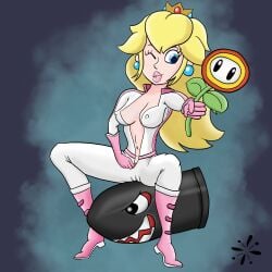 1girls blonde_female blonde_hair blue_eyes boots breasts bullet_bill camel_toe cameltoe female full_body gloves long_hair mario_(series) mario_kart nintendo one_eye_closed pinup princess_peach simple_background sparks_california spread_legs unzipped unzipped_bodysuit unzipping video_games