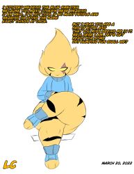 alien anthro big_ass big_butt clothed dialogue femboy legs_crossed looking_at_viewer lwd_cartoonz male male_only neil_lash orange_fur original_character shortstack sitting spiked_hair sweater thick thick_hips thick_legs thick_thighs tight_clothing turtleneck_sweater yellow_eyes