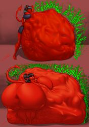 absorption_vore ass_expansion big_anus bone demon digestion digestion_noises dismay_(starstrikex) fat_ass female female_pred groan hyper_ass hyper_belly immobile massive_belly multiple_images red_skin remnartx starstrikex vore weight_gain