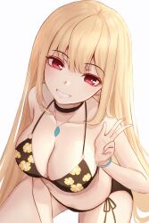 alternate_costume bikini blonde_hair breasts female female_only gyaru kitagawa_marin light-skinned_female light_skin red_eyes solo solo_female sono_bisque_doll_wa_koi_wo_suru sudal v w