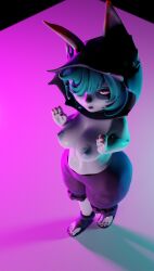 1girls 3d areola areolae big_breasts breasts feet female female_focus female_only league_of_legends nipples sandals shirtless simple_background thick_thighs topless velvettiger vex_(league_of_legends) yordle