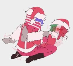 2boys anal anal_sex blush blush_lines christmas christmas_outfit churranio countryhumans dress fur gay gay_anal gay_sex hat holding_legs male mexico_(countryhumans) santa_costume santa_dress santa_hat socks united_states_of_america_(countryhumans)