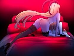 1boy 1girls 2demons ady_laine ass big_ass blonde_hair breasts bulge clothing demon female hazbin_hotel horns lilith_morningstar_(hazbin_hotel) lucifer_morningstar_(hazbin_hotel) male male/female mature_female pale_skin pussy straight