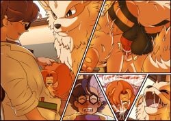 1girls 2022 2boys 2boys1girl 5koma arcanine blowjob canine closed_eyes cum cum_in_mouth cum_in_pussy cum_inside dark-videogamer doggy_style female glasses green_eyes internal_view jacq_(pokemon) knot labcoat oc oral orange_hair original_character pokemon pokemon_(species) pokemon_sv pokephilia pubic_hair spitroast threesome vaginal_penetration