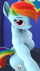 3d_(artwork) anthro ass big_breasts blue_body blue_skin breasts camtwosix cutie_mark digital_media_(artwork) female friendship_is_magic hair hasbro multicolored_hair multicolored_tail my_little_pony nude pink_eyes rainbow_dash_(mlp) rainbow_hair rainbow_tail smile source_filmmaker tail