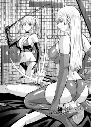 1boy 2girls absurdres bikini black_gloves bondage bondage_outfit boots bound censored character_request commission elbow_gloves female femdom gloves greyscale high_heels highres holding holding_whip indoors long_hair lying male monochrome multiple_girls original penis pixiv_commission ponytail sitting_on_face smile swimsuit thigh_boots whip whipping yamakeitokokoro