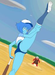 animated anythinggoes ass baseball_bat baseball_uniform female flexible lapis_lazuli_(bob) lapis_lazuli_(steven_universe) leg_up pussy_peek steven_universe teasing vertical_splits