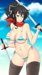 1girls asuka_(senran_kagura) bikini breasts deviantart fanbox_reward female female_only fully_clothed gummslime gumroad patreon ponytail revealing_clothes scarf senran_kagura skimpy_clothes solo sword tagme thighhighs