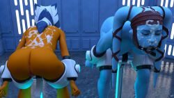 2girls 3d aayla_secura after_sex ahsoka_tano ass bent_over blue_skin bondage cum cum_on_body cum_on_face defaultusername device_bondage female female_only free_use gag gagged jedi jedi_padawan multiple_girls naked naked_female nude nude_female orange_skin public_nudity public_use rear_view ring_gag star_wars stocks submission tagme togruta twi'lek worn_out