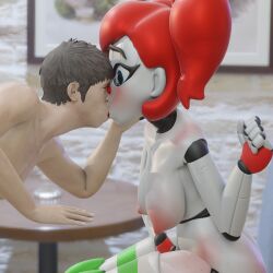 1girls 3d baby_(fnafsl) circus_baby circus_baby_(fnaf) clown five_nights_at_freddy's hahafunny_ kissing male robot_girl so87baby straight summer_of_87_baby