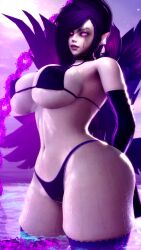 3d athletic_female bikini gothic huge_ass huge_breasts league_of_legends morgana nillin_(artist) thick_ass thick_thighs wet