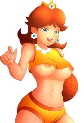 1girls alternate_breast_size bare_shoulders basketball big_breasts bloomers blue_eyes breasts brown_hair busty child_bearing_hips curvy female female_only gym_shorts hips large_breasts looking_at_viewer mario_(series) mario_hoops_3_on_3 midriff navel nintendo nipples open_mouth princess princess_daisy senpailove sensual short_hair smile solo sportswear tank_top thick_thighs thighs underboob white_background wide_hips