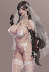 bare_pussy big_breasts final_fantasy final_fantasy_vii janggun no_panties shaved_pussy tifa_lockhart wedding_dress