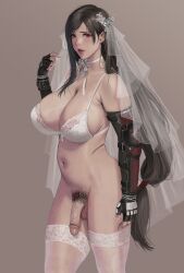 1futa areolae balls big_breasts big_penis black_hair bottomless bra breasts clothed clothing elbow_gloves final_fantasy final_fantasy_vii futa_only futanari gloves human janggun light-skinned_futanari light_skin long_hair mostly_nude nipples no_panties pale_skin penis ponytail solo standing thighhighs tifa_lockhart wedding_dress wedding_veil