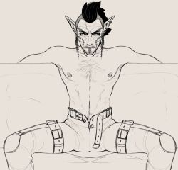 bethesda_softworks dark_elf dark_skin dunmer elf gay i_think_it_is? male_only oh_well solo_male stare teldryn_sero the_elder_scrolls topless