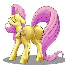 absurd_res anus ass blush clitoris closed_eyes cupcakesnstuff cutie_mark dock ears_down equid equine feathered_wings feathers female feral fluttershy_(mlp) friendship_is_magic genitals hair hasbro hi_res hooves long_hair long_tail mammal my_little_pony pegasus pink_hair pink_tail pivoted_ears puffy_anus pussy raised_tail simple_background solo standing white_background wings yellow_body