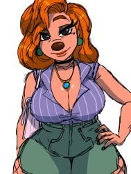 a_goofy_movie anthro big_breasts breasts busty choker cleavage disney disney_channel earrings female female_focus female_only fur furry furry_only goof_troop hourglass_figure large_breasts long_hair makeup milf nail_polish necklace red_hair rough_sketch roxanne_(goof_troop) seanmalikdesigns standing tagme wide_hips