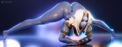 1girls 3d ass ass_focus big_ass bikini blue-skinned_female blue_skin dark_elf elf female female_focus female_only g-string jack-o'_pose jack-o_pose paladins saati_(paladins) solo solo_female solo_focus thong white_hair yazanios