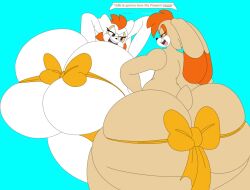 2girls anthro ass ass_bigger_than_breasts ass_squeeze ass_vs_breasts bestthe bottom_heavy breast breasts_bigger_than_ass brown_eyes bunny cream_the_rabbit denizen1414 duo english_text fan_character female female/female female_focus female_only fur furry gift_wrapping hips hyper_ass hyper_breasts lagomorph lagomorph_humanoid large_ass large_breasts leporid mammal mostly_nude nude nude_female original_character rabbit red_hair ribbon rivals sega sonic_(series) sonic_the_hedgehog_(series) squished_ass squished_breasts sugar_the_rabbit tan_fur text thick_thighs thighs top_heavy white_body white_fur wide_hips