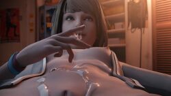 1girls 3d areolae blue_eyes breasts brown_hair cum cum_on_body cum_on_fingers cum_on_hand cum_on_stomach doinks-ahoy female freckles life_is_strange max_caulfield medium_breasts medium_hair nipples solo