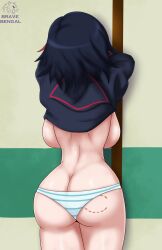 1girls ass ass_cleavage ass_focus back_view big_ass big_butt bite bite_mark black_hair bravebengal bubble_ass bubble_butt butt_crack butt_focus female female_only kill_la_kill matoi_ryuuko meme red_hair redraw removing_clothing removing_shirt ryukoredraw shimapan short_hair solo thick_ass unaware underwear undressing