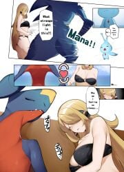 comic cynthia_(pokemon) english_text female garchomp pokemon pokemon_(species) pokephilia speech_bubble yuuyuu_(yuuki1771)