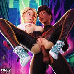 1boy 1girls 3d 3d_(artwork) anal anal_sex blonde_hair blue_eyes breasts canon_couple clothed_sex converse_shoes dark-skinned_male dark_skin epic_games female fortnite fortnite:_battle_royale gwen_stacy gwen_stacy_(spider-verse) human human_only interracial interracial_sex light-skinned_female light_skin looking_at_each_other looking_at_partner looking_back male marvel marvel_comics miles_morales naifu nipples partially_clothed penis penis_in_ass pussy reverse_stand_and_carry_position reverse_suspended_congress ripped_bodysuit ripped_clothing sex shoes short_hair small_breasts sneakers spider-gwen spider-man:_across_the_spider-verse spider-man_(miles_morales) spider-man_(series) spread_pussy straight superhero superhero_costume superheroine tagme unmasked