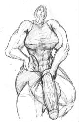 1futa abs aep127035 balls clothed clothing futa_only futanari holding_penis huge_balls hyper_penis mob_face monochrome mostly_clothed muscular muscular_futanari penis penis_out self_upload simple_eyes sketch solo tagme veiny_penis