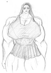 1girls aep127035 clothed clothing female female_only fully_clothed huge_breasts hyper_muscles massive_breasts muscular_female self_upload sketch skirt solo tradwife wojak_comics