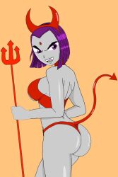 1girls 2019 ass ass_focus back backboob bare_arms bare_back bare_shoulders bare_thighs big_ass big_breasts big_butt big_thighs bob_cut bubble_ass bubble_butt butt_focus cartoon_network choker curvaceous curvaceous_body curvaceous_female curvaceous_figure curvaceous_hips curvy curvy_body curvy_female curvy_figure curvy_hips curvy_thighs dat_ass dc dc_comics demon demon_girl demon_humanoid devil devil_costume devil_girl devil_horns devil_tail diamond_(shape) digital_drawing_(artwork) digital_media_(artwork) evil_eyes evil_grin evil_smile female female_demon female_focus female_only grin grinning halloween halloween_costume halloween_theme licking licking_teeth looking_back looking_pleasured orange_background pitchfork purple_eyes purple_eyes_female purple_hair purple_hair_female rachel_roth raven_(dc) red_bikini red_bikini_bottom red_bikini_top red_choker red_tail red_thong red_thong_panties round_ass round_butt shiny shiny_ass shiny_bikini shiny_body shiny_breasts shiny_butt shiny_clothes shiny_hair shiny_skin shiny_tail shiny_thighs skyfall1999 smirk smirking solo solo_female solo_focus tagme teen teen_titans teenage_girl teenager thick thick_ass thick_body thick_breasts thick_butt thick_hips thick_legs thick_thighs thighs trident underboob voluptuous voluptuous_female