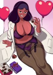 1girls 2024 arm_support artist_name artist_signature balloons big_breasts boobs box_of_chocolates bra cartoon_network chocolate dark-skinned_female dark_skin doctor female female_only from_above garter_belt garter_straps heart_balloon huge_breasts indian indian_female labcoat large_breasts lingerie looking_at_viewer mature_female milf pantyhose priyanka_maheswaran purple_bra purple_lingerie purple_panties seductive seductive_look seductive_smile sitrusimp sitting solo solo_female steven_universe twitter_link valentine's_day