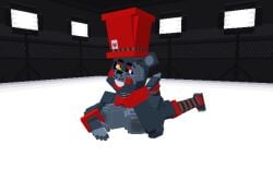 animated bear black_nails black_nose blinking female female_only five_nights_at_freddy's fnaf grey_fur head_on_hand jasminehan lefty_(fnaf) light_grey_fur minecraft on_stomach playing_card red_bowtie red_cheeks red_cuffs red_eyelids red_lipstick red_top_hat robot rule_63 thighhigh_socks yellow_pupils