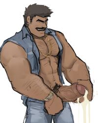 balls bara big_balls big_penis boner clothing cum erection facial_hair frank_(kenkudog) kenkudog male male_only moustache muscles muscular penis penis_out solo solo_male