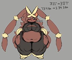 big_breasts breasts fat female lipidlounger lopunny mega_lopunny overweight pokémon_(species) pokemon pokemon_(species) thick_thighs wide_hips