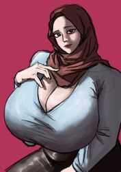 aep127035 breasts cleavage female hijab huge_breasts pencil_skirt