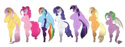 2018 7girls aged_up alicorn anthro applejack_(mlp) armwear big_breasts blonde_hair blush breasts clothing dragon equine female fluttershy_(mlp) friendship_is_magic green_eyes group hasbro hi_res horn huge_breasts legwear looking_at_viewer mammal multicolored_hair my_little_pony naked nipples nude pegasus pink_hair pinkie_pie_(mlp) rainbow_dash_(mlp) rainbow_hair rarity_(mlp) rule_63 simple_background slit_pupils smile spike_(mlp) suirano twilight_sparkle_(mlp) unicorn white_background wings