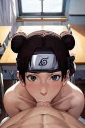 1boy 1girls :>= accurate_art_style ai_generated blush breasts completely_nude curvaceous curvy curvy_figure double_bun eye_contact fellatio female female_focus forehead_protector from_above headband konohagakure_symbol light-skinned_female light_skin male male_pov nai_diffusion naruto naruto_(series) naruto_shippuden nude oral oral_sex penis penis_in_mouth pov pov_eye_contact sex shiny shiny_hair shiny_skin skindentation smooth_skin stable_diffusion straight tenten twin_buns viewed_from_above waifuinvoker